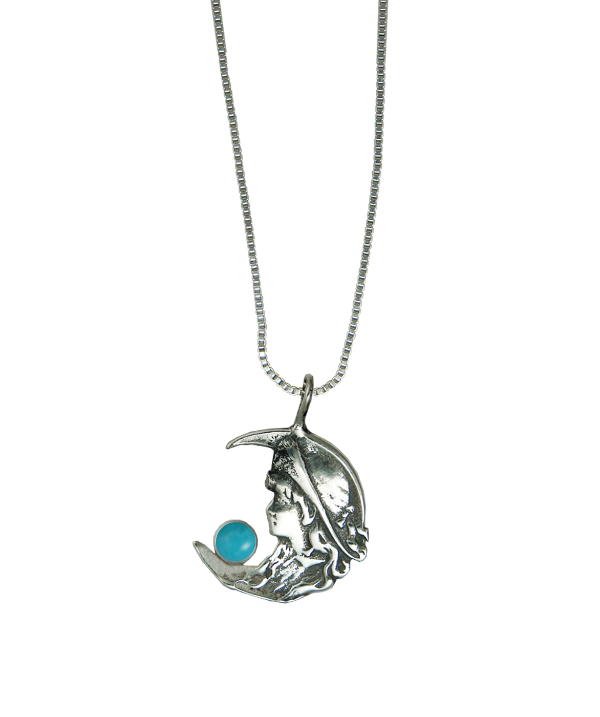 Sterling Silver Young Moon Goddess Pendant With Turquoise